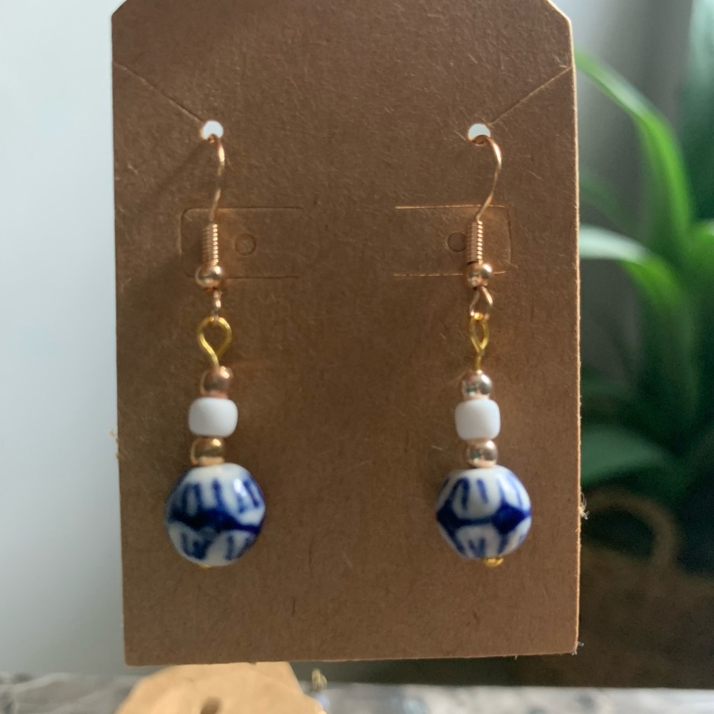 15A. Handmade Gold and White Ceramic Earrings